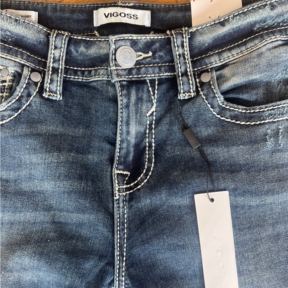 Vigoss Blue Embroidered Jeans Floral Design slim bootcut size 4 34 long midrise - Picture 11 of 11